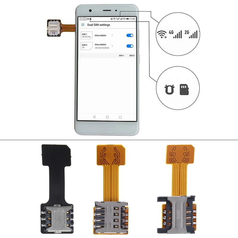 Гибридный двойной микроадаптер для двух SIM-карт forAndroid Phone Extender Mic Оптом