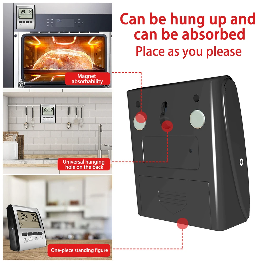 TP401 Цифровая подсветка, большой ЖК-дисплей, кухонный термометр для мяса в духовке для барбекю с функцией таймера обратного отсчета, Зонд из нержавеющей стали