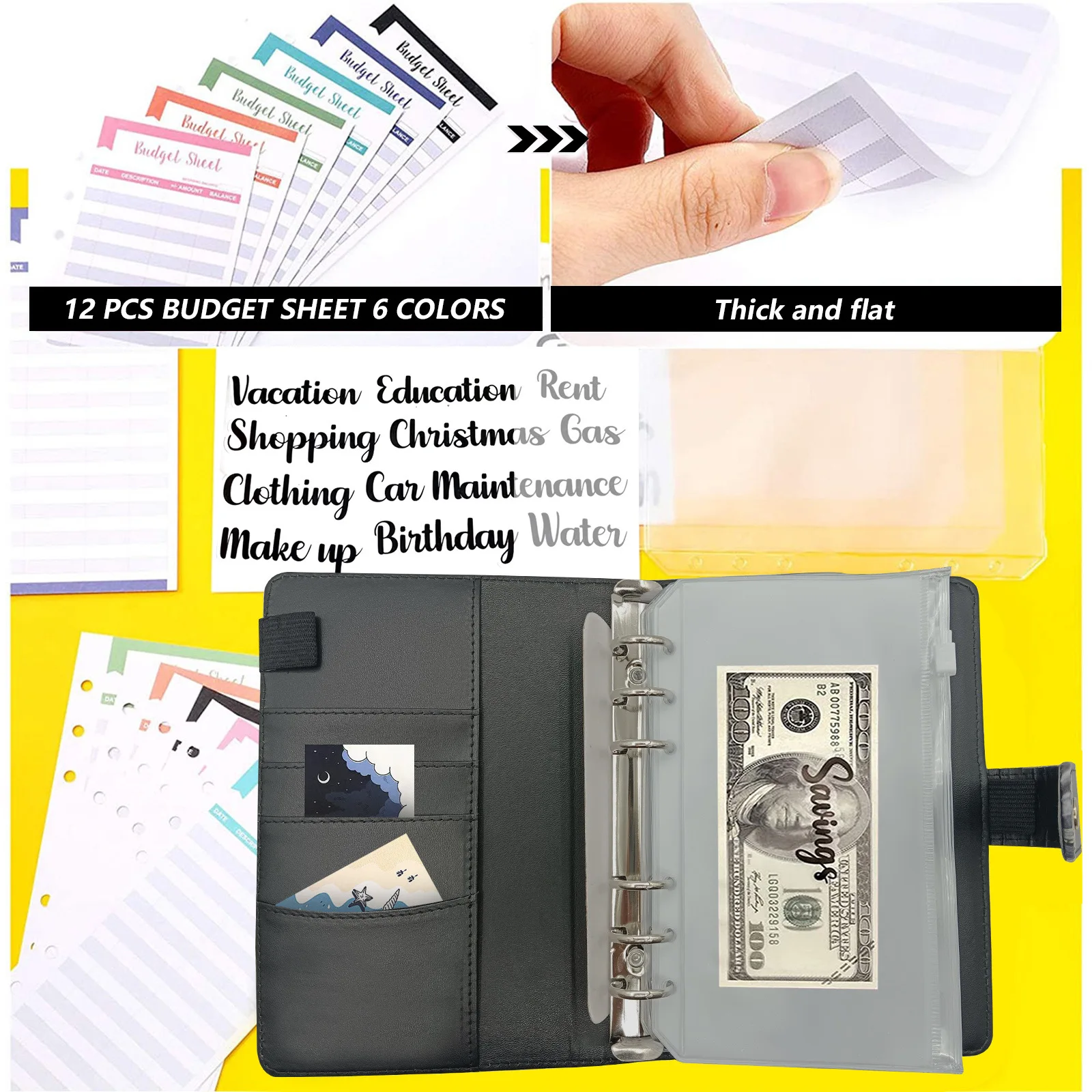 Сумка на молнии A6, переплет с цветной печатью, искусственная записная книжка, Кожаная креативная Бухгалтерская книга, Кассовый бюджет С бюджетной карточкой, Наклейка на сумку на молнии