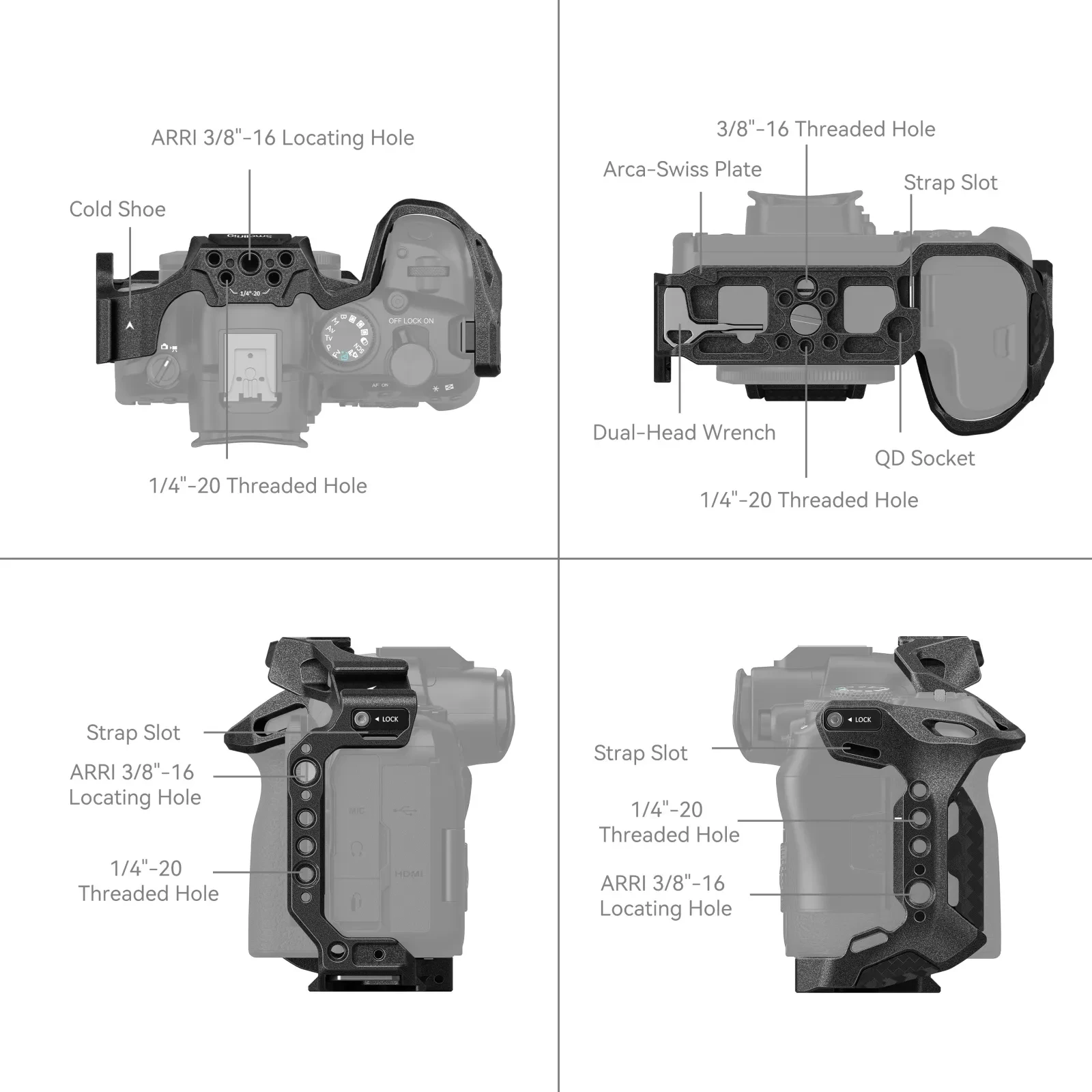 Держатель для камеры SmallRig “Black Mamba” для Canon EOS R6 Mark II с несколькими точками крепления для крепления Ручки, Микрофона, светодиода