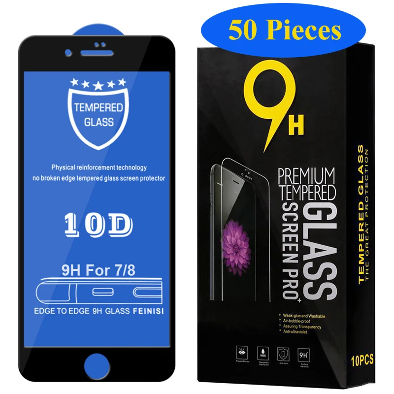50шт 10D Закаленное Стекло Изогнутая Пленка Протектор Экрана Для iPhone 14 Pro Max 13 Mini 12 11 XS XR X 8 7 6 Plus SE С Пакетом