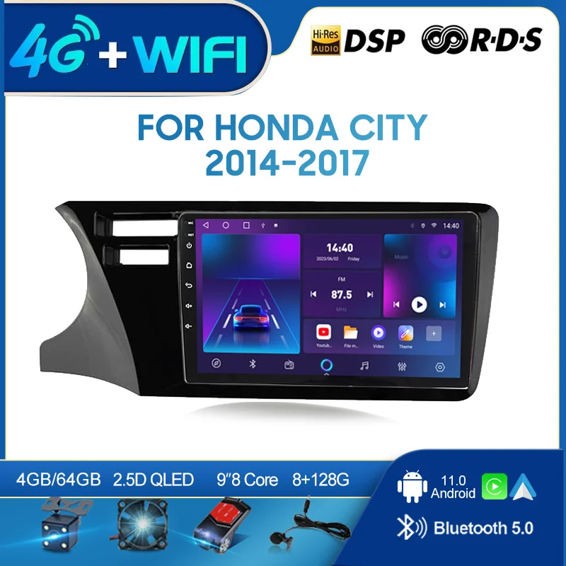 QSZN Для HONDA CITY 2014-2017 LHD 2 din Android 12,0 Автомобильный Радио Мультимедийный Видеоплеер GPS Навигация 4G Carplay Головное устройство