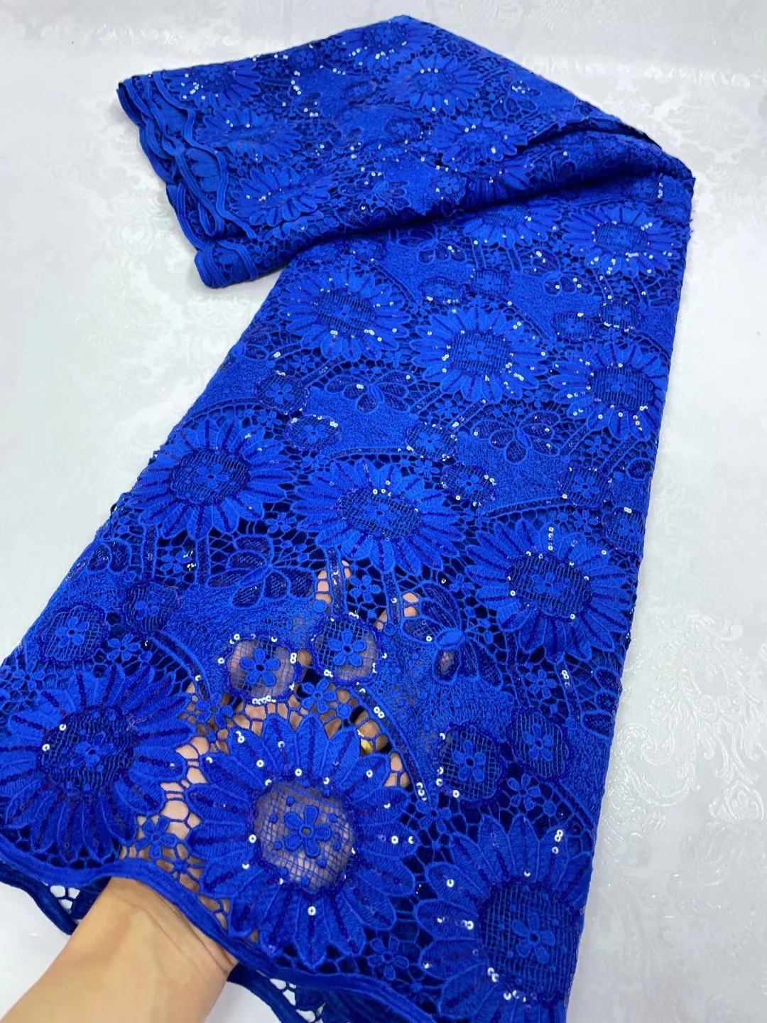 Кружевная ткань из гипюрового шнура Королевского синего цвета, Африканские платья для свадебных вечеринок, Женская мода, Высококачественное Нигерийское Водорастворимое шитье