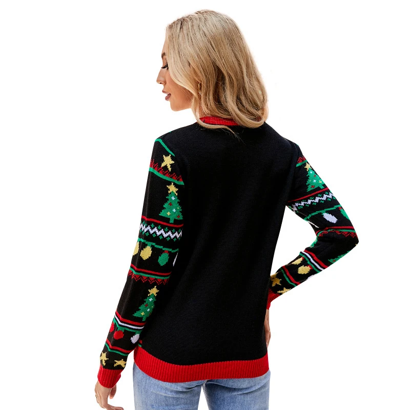Рождественский Женский повседневный свитер с блестками с длинным рукавом, Осень-зима 2023, женские пуловеры с рождественскими елками, Модный вязаный свитер