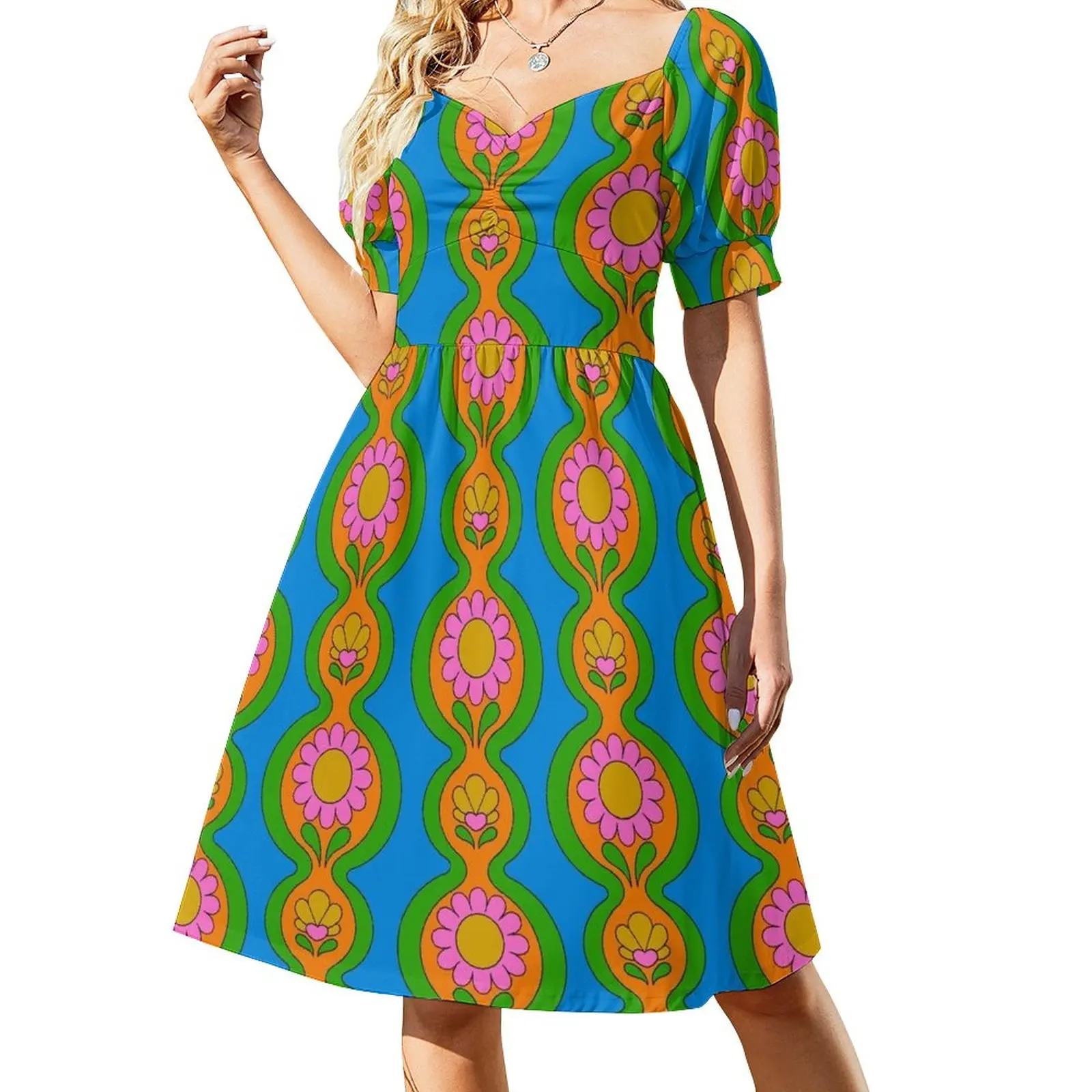 Цветочная Цепочка с Узором Голубое платье вечернее платье женское длинное платье женская Летняя женская одежда