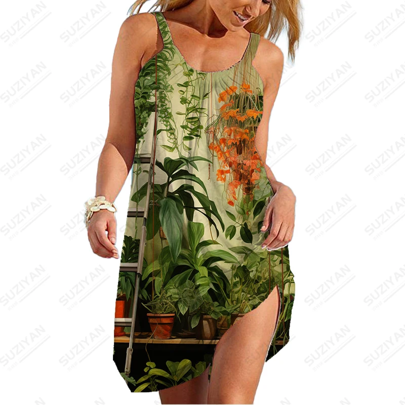 Летнее высококачественное платье с растительным 3D принтом в стиле Харадзюку, женское удобное свободное платье, повседневное платье большого размера