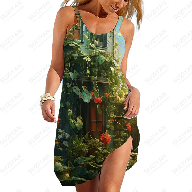 Летнее высококачественное платье с растительным 3D принтом в стиле Харадзюку, женское удобное свободное платье, повседневное платье большого размера