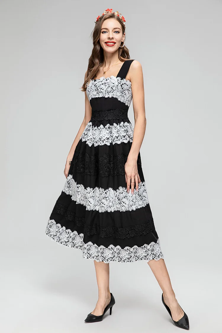 Летнее модное дизайнерское винтажное сращенное платье-слинг Vestidos, женское кружевное платье с квадратным воротником, с высокой талией, тонкое длинное платье