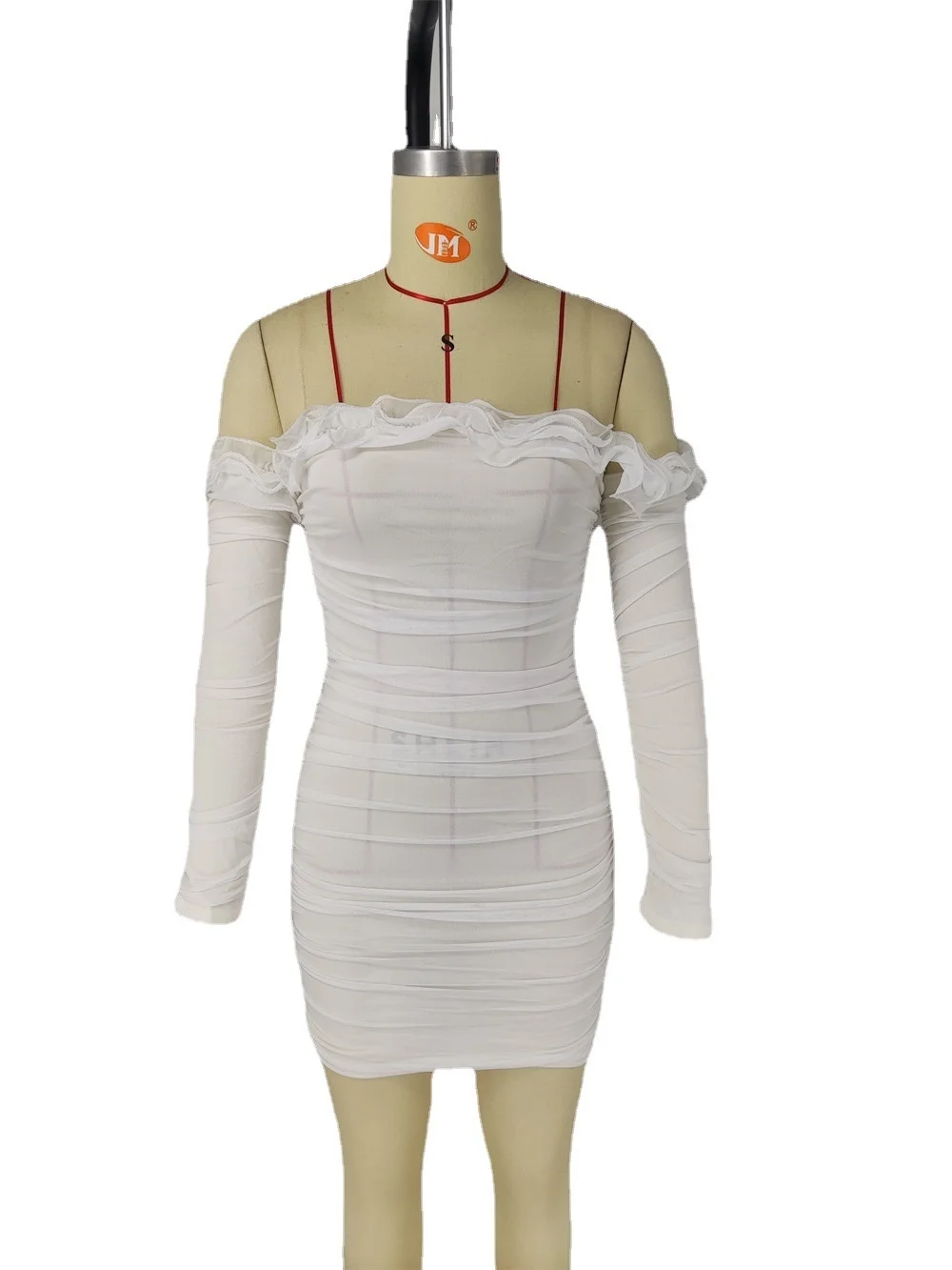 летняя новая элегантная короткая юбка с обтягивающим плечом, с длинным рукавом, темпераментная, с тонкой талией и сексуальным платьем 2023