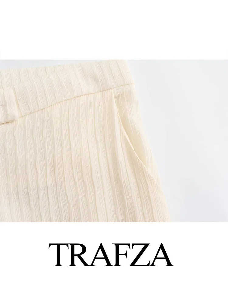 TRAFZA, Осенняя мода, Женские Элегантные Однотонные Повседневные брюки с высокой талией, Винтажные Офисные женские брюки со свободным карманом, одежда