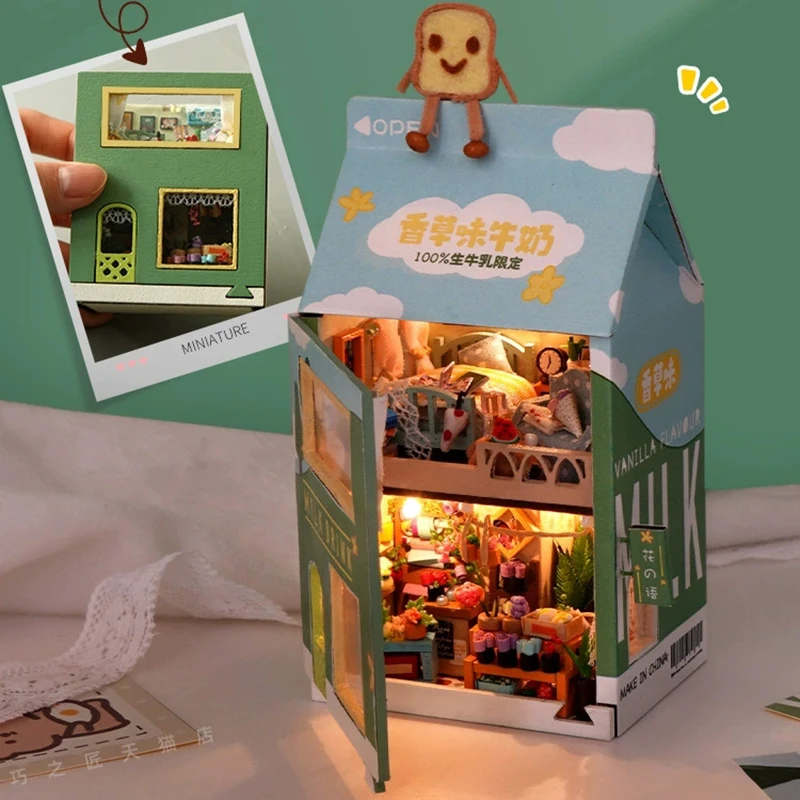 Деревянный кукольный домик своими руками, мини-коробка для молока, домик для кукол, миниатюрные кукольные домики с комплектом мебели, Игрушки для сборки, Подарок на День рождения для детей, подарок для девочки Casa