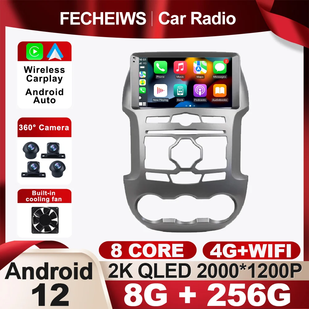 9 Дюймов Android 12 Для Ford Ranger F250 2011-2015 Автомобильный Радиоприемник Авторадио SWC Мультимедийная Навигация GPS Беспроводной Carplay Auto RDS