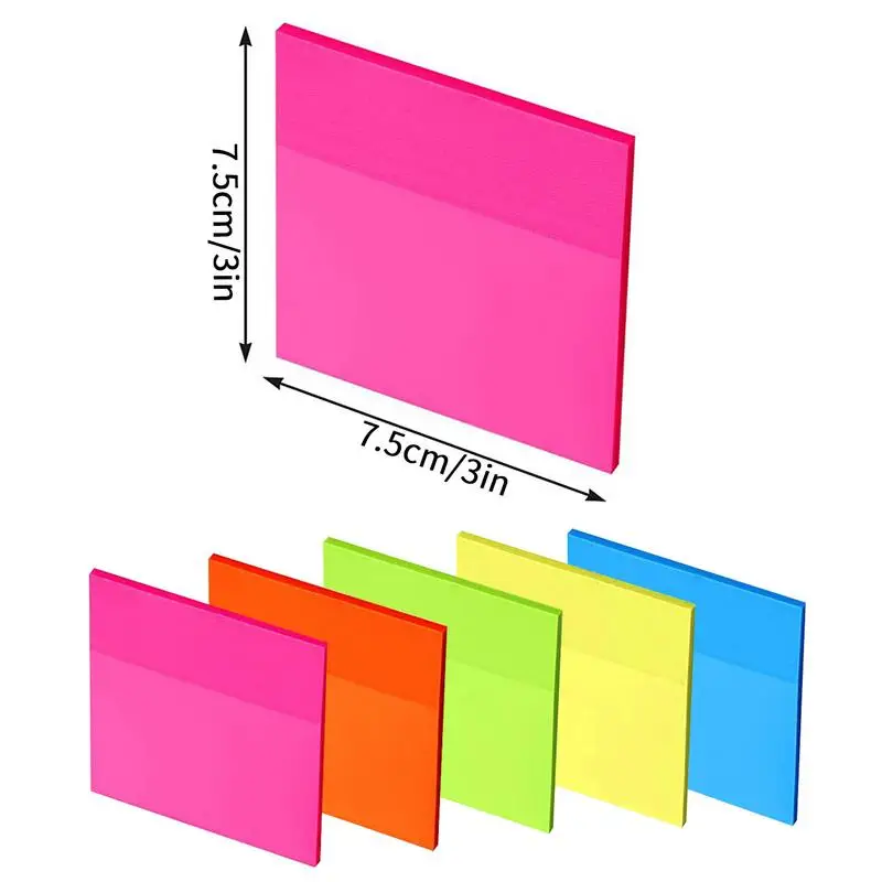 Прозрачные стикеры, водонепроницаемые заметки, самоклеящиеся Яркие стикеры пастельных тонов 5 разных цветов для домашнего офисного ноутбука